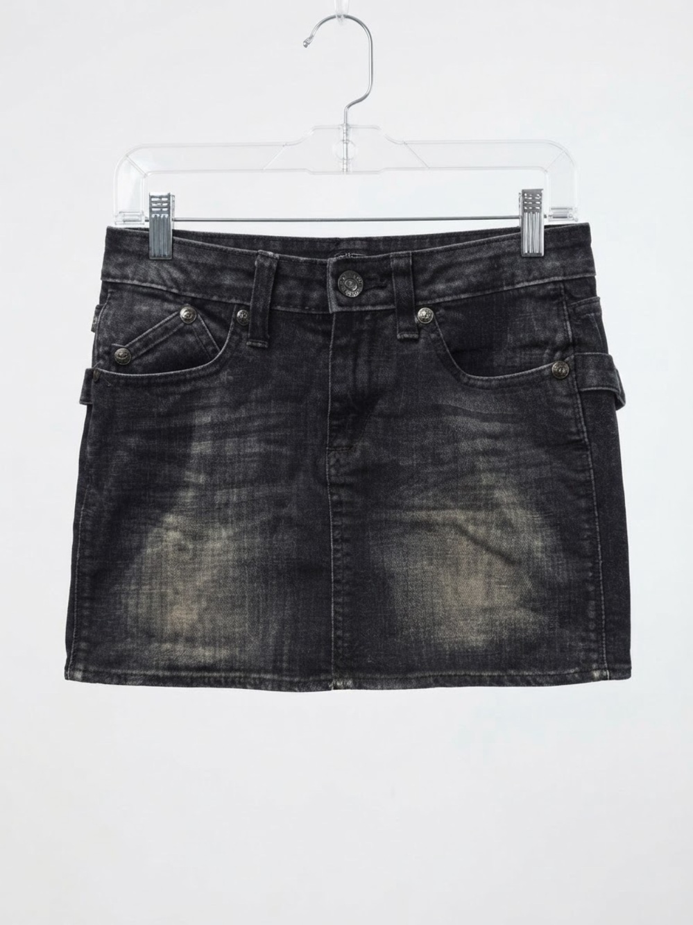 Rock & Republic Black Gray Denim Mini | Skirt XS or 0  | Cargo Pockets